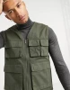 utility vest with pockets in khaki cotton twill men combat vest