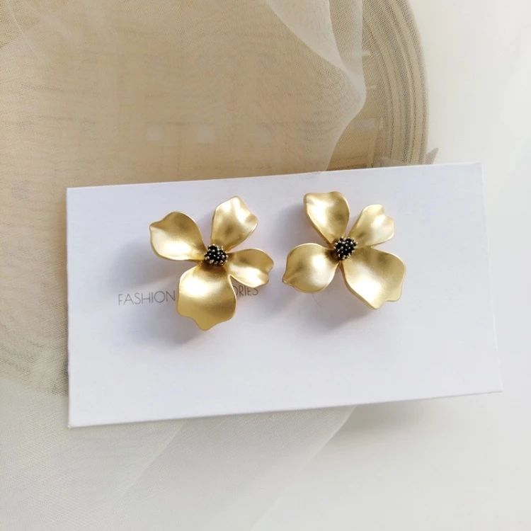 Vershal Fashion Korean Gold Flower 925 Silver Needle Stud Earrings French Elegant Jewelry