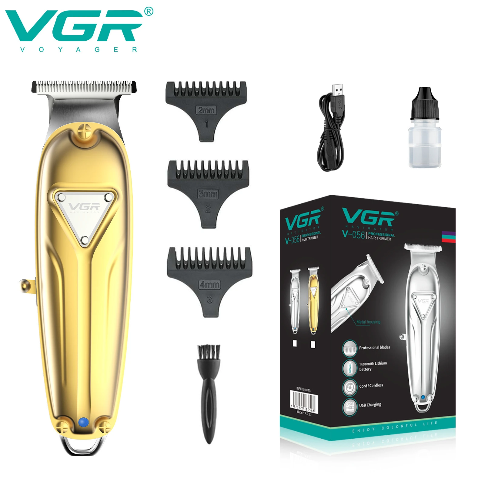VGR Professional rechargeable V-056 cordless zero cutting metal barber hair trimmer hair clipper cut machine