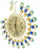 Wall-Mounted Clock Creative Aluminum Peacock-Shaped Wall-Mounted Clock Rhinestone Hanging Wall Clock