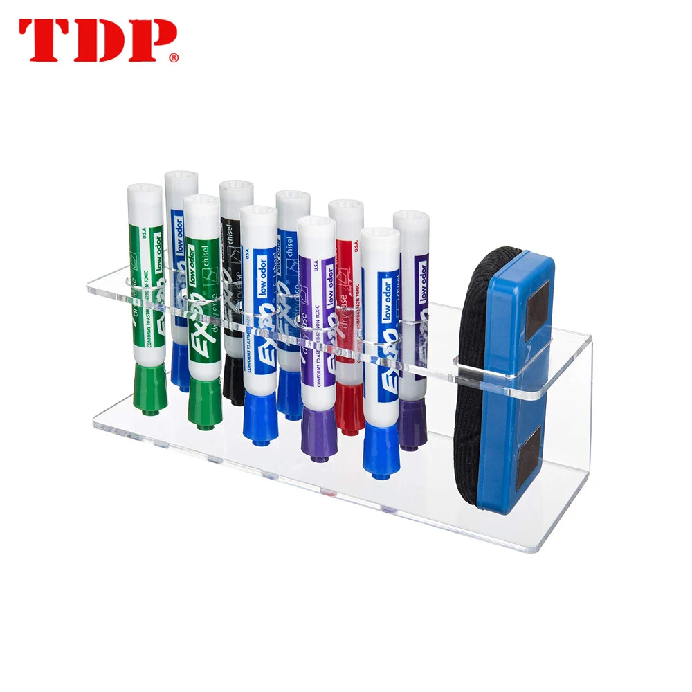 Wall-Mounted Trabsparent Acrylic Toothbrush Toothpaste 10-Slot Dry-Erase Marker &amp; Eraser Holders, Set of 2