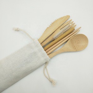 WanuoCraftHot Sell Bamboo Cutlery Set Biodegradable Bamboo Flatware Set