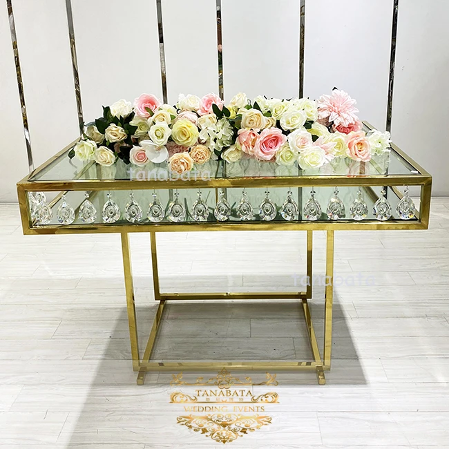 wedding furniture modern luxury gold stainless steel event glass top dining table