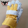 Western style yellow construction working full palm cowhide leather safety gloves