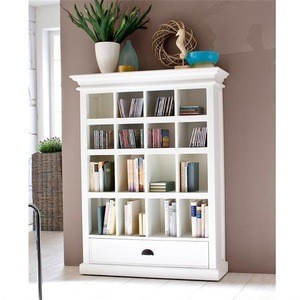 WH-4051 White Painted Solid Wood Bookcase with Drawer