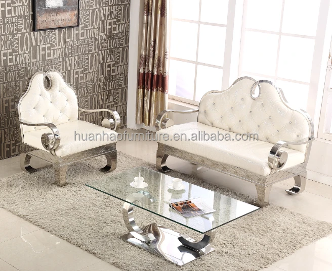 White Genuine Leather Metal Frame Sofa, White Genuine Leather Sofa Set