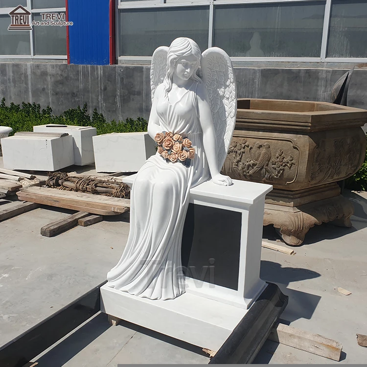 White Marble or Granite Different Kinds of Angel Heart Statue Carving Funeral Stone Tombstone Monument