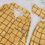 Wholesale Excellent Quality Pajamas Sets Women Korean Style Homewear Yellow Plaid Shirts And Pants Cotton Japanese Sleepwear