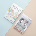 Wholesale Food Grade BPA-Free Infant Asparagus Shape Handle Silicone Stainless Steels Fork And Spoon Suit