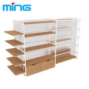 Wholesale Grocery Store Metal Wooden Shopping Double-side Display Shelves