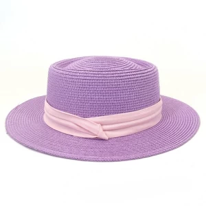 wholesale ladies boater visor hat flat top straw travel ultraviolet-proof beach hat round summer sun panama hat paper