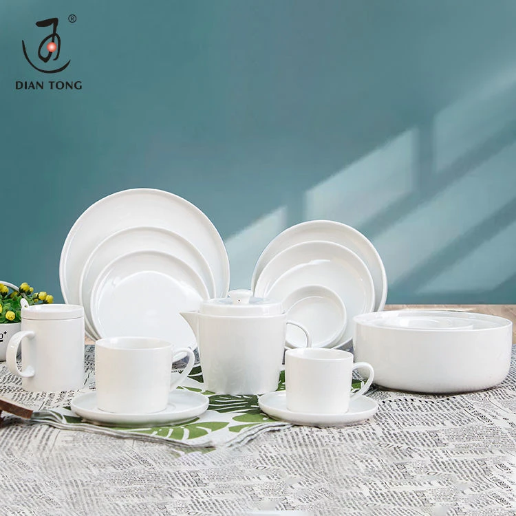 Wholesale modern style hotel restaurant plain white ceramic crockery porcelain dinner set tableware dinnerware