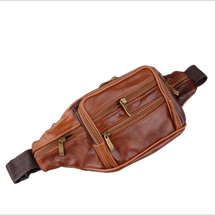 Wholesale Multifunctional Fanny Pack Anti-thieft Men&#x27;s Genuine Leather Waist Bag