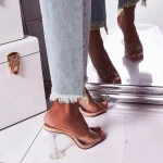 wholesale vendors for shoes hot selling  black apricot high heels women peep toe pvc clear heels slip-on high heel shoes