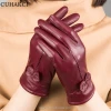 Wholesale Woman Winter Cashmere Leather Gloves With Bow Ladies Keep Warm Sheepskin Mittens Glove
