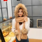 Winter Fashion Faux Fur Poms Warm Hats Custom Hats Imitation Fur Hat Scarf Gloves Three-piece Set