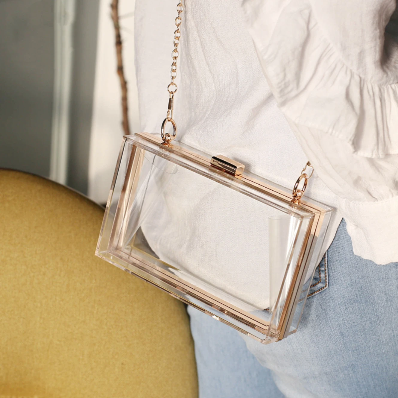 Women Cute Transparent See Through Clear Box Clutch Acrylic Evening Handbags acrylic clutch bag