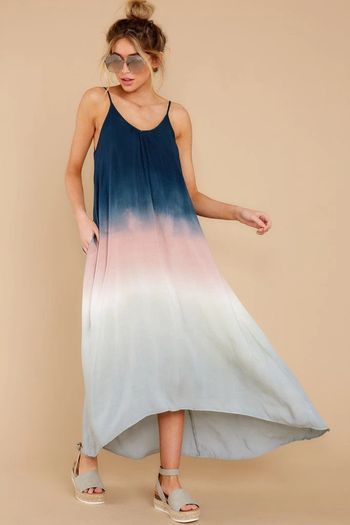 Women Fashion Casual Gradient Color Long Dresses Maxi Casual 2021 Beach Dress