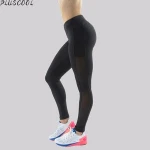 Women fitness black tights mesh leggings with pocket Pluscool sports