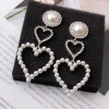 Women Jewelry Love Heart imitation pearl rhinestone long bridal fashion earrings