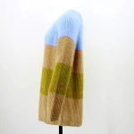 Women knitted sweater thin pullover hoodie with color blocking