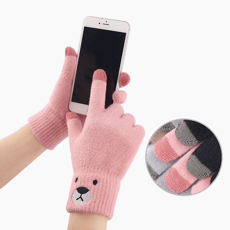 Women Men Warm Stretch Knit Mittens Wool Full Finger Guantes Female Thicken Winter Touch Screen Gloves