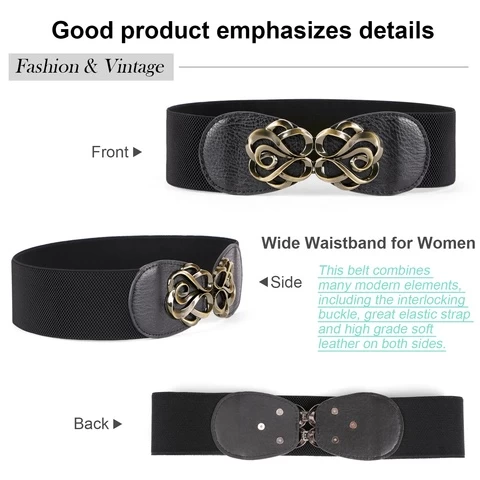 Women Stretchy Vintage Dress Belt Elastic Retro Wide Belt High Waist Belt