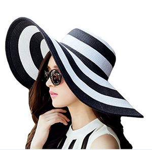 Women&#39;s Beachwear Sun Hat Striped Straw Hat Floppy Big Brim Hat