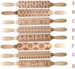 wooden Engraved Embossing Rolling Pins Christmas Wooden Carved flowers Rolling Pin Kitchen Tools to Make Cookie Dough