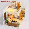 Wooden furniture toy set kid kit doll house with led lights+doll house dollhouse miniature villa