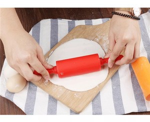 Wooden Handle Silicone Rollers Rolling Pin Kid Kitchen Cooking Baking Tool For Pasta Cookie Dough Pastry Bakery Noodle Kitchen