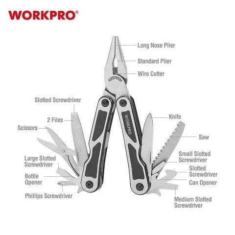 WORKPRO 15 in 1 Stainless Steel Wire Stripper Crimping Knife Cable Cutter Multi Purpose Tool Plier