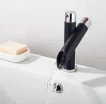 X-style Dual Rotary Switches Easy Installation Brass Black Waterfall Bathroom Faucet