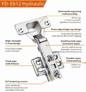 YOUDO Good Quality Full Overlay Iron Hinges Hydraulic Heavy Duty Hinge Soft Close Concealed Cabinet Hinges