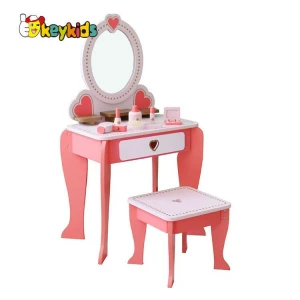 New released pretend play wooden girls dressing table with mirror and stool W08H102