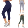 Women High Waist Capri Leggings Soft Stretchy Breathable Tummy Control Yoga Running Fitness Sports Cropped Pants