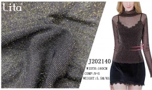 Lita J202140#  elastic shinning tulle nylon-spandex  mesh fabric with golden glitter yarn