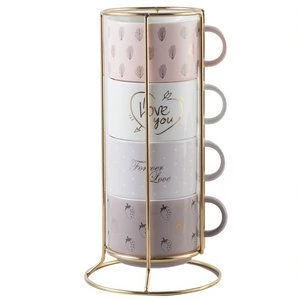 now bone china ceramic stacking coffee tea cup mug with iron stand