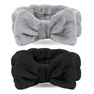 Spa Headband, Bow Facial Makeup Head Band Soft Coral Fleece Head Wraps For Shower Washing Face