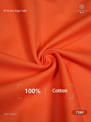 Factory 738# Siro Spun Right Twill Cotton Woven Textile Fabric Full Process Pad Dyeing