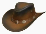 New 2024 Australian Style Faded Leather Cowboy Hat Western Buffalo Coin Hat