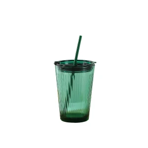 Wholesale Reusable Glass Bottle Drink Clear Coffee Tumblers Cup With Straw Mug