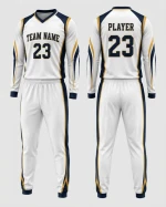 Custom White Navy Gold Long Sleeve Team Uniform Set