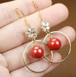 Cinnabar earrings are fashionable, light luxury, high-content imperial sand inlaid elegant earrings