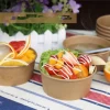 500ml 750ml 1000ml 1100ml 1300ml Disposable Food Container Custom Printed Take Away Kraft Paper Fruit Salad Bowl With Lids