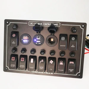 10 Gang Waterproof Car Automatic Boat Marine LED AC/DC Rocker Switch control Panel with circuit breaker and Shunt