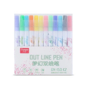 12 Color Double Lines Art Markers Pen Out Line Pen scrapbooking pens Fine Liner Marker Fineliner Calligraphy Lettering Pen Color