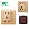 13A 5pin 1gang colored electrical accessories sockets outlet and wall switches PC panel spray Painting gold /universal socket/