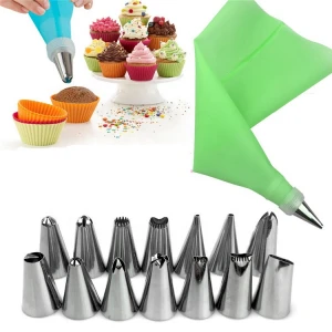 16 Pcs/Set Silicone Icing Piping Cream Pastry Bag Stainless Steel Cake Decoration Tool Set