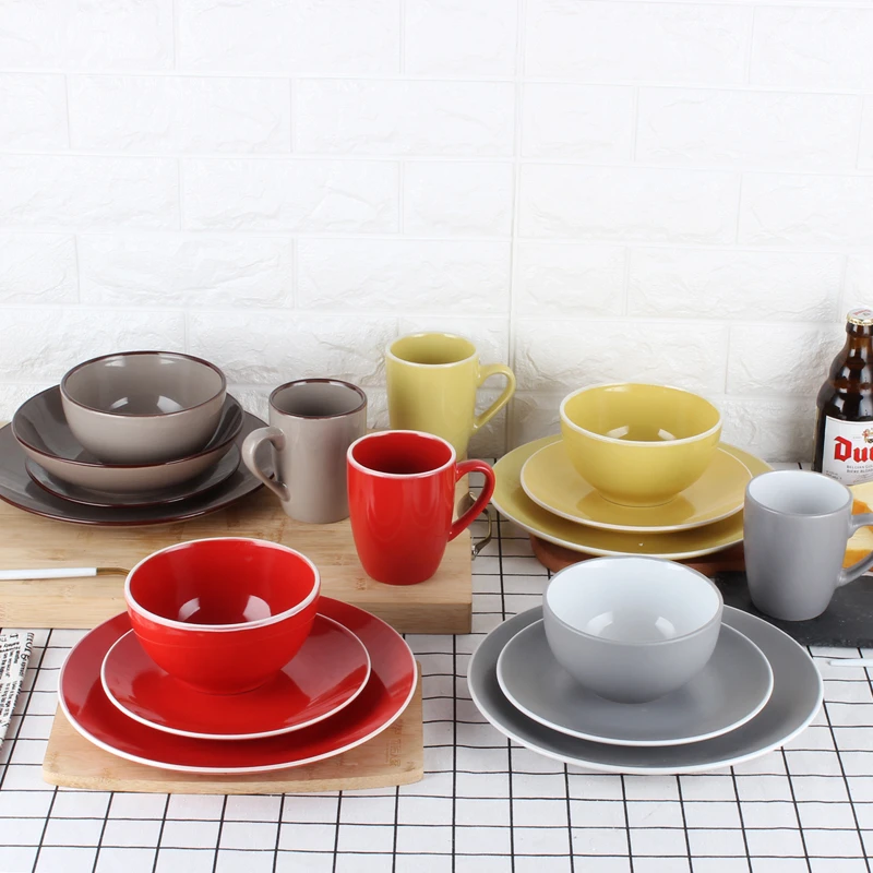 16pcs stoneware dinnerset new with red and black glaze design ceramic dinnerware with ISO9001 LFGB certification